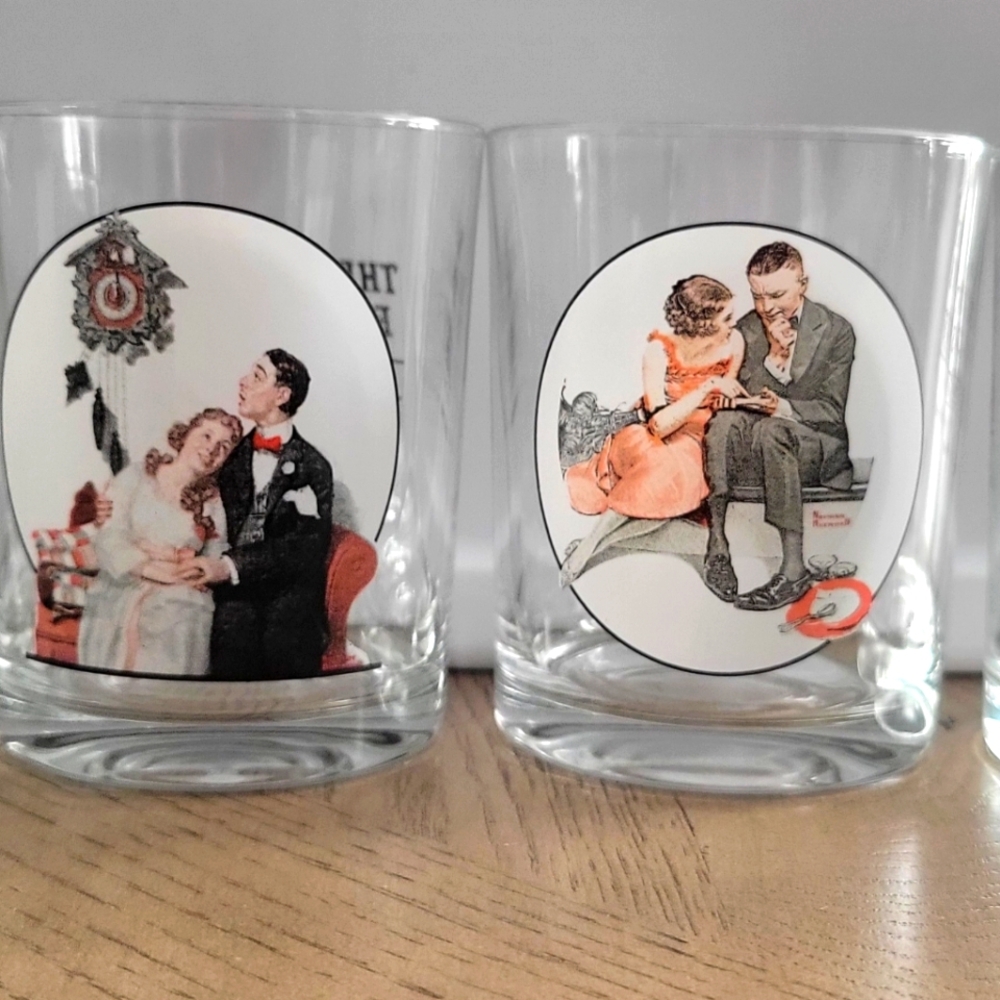 Norman Rockwell Glasses "The Saturday Evening Post" Glassware Set of 4 VGC